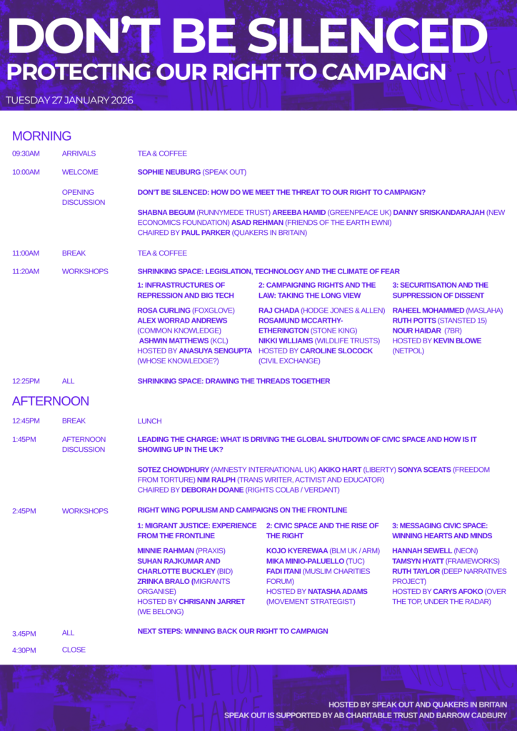 Don't Be Silenced Agenda for the day